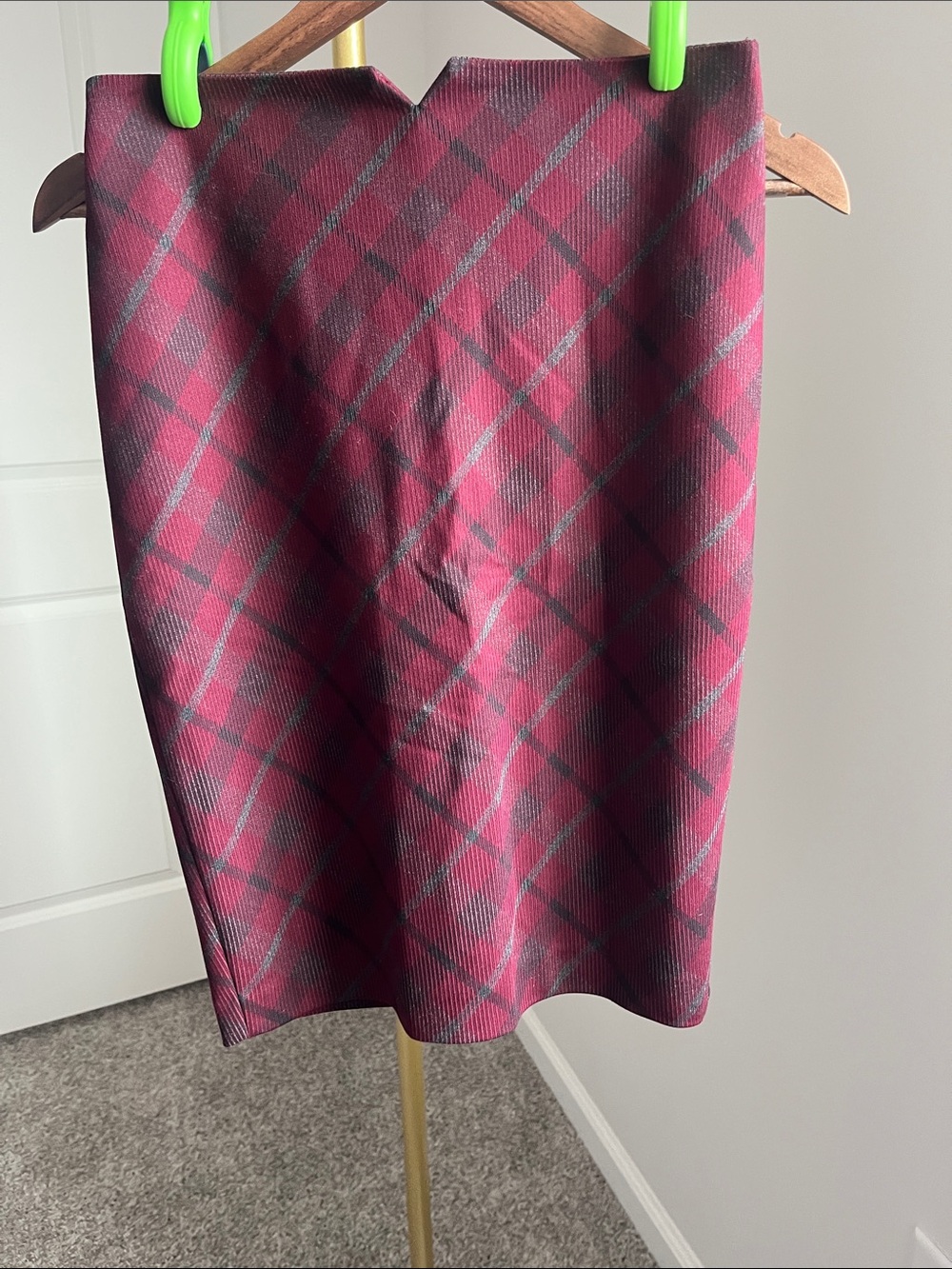 Express Red Plaid Pencil Skirt